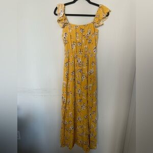 miami Yellow Floral Maxi Dress with Ruffle Straps